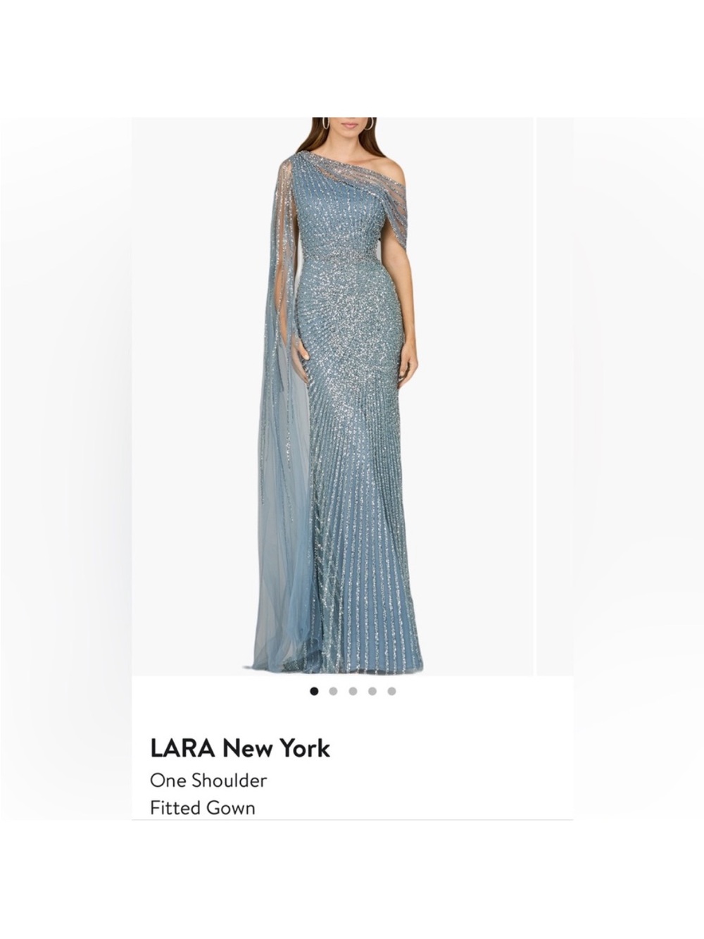 LARA One-Shoulder Silver-blue Beaded Evening Gown